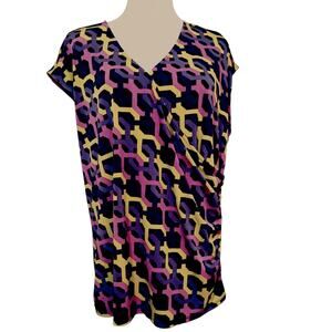 LIZ CLAIBORNE Stretchy Faux Wrap Blouse Top Plus 1X Surplice Career Office VNeck